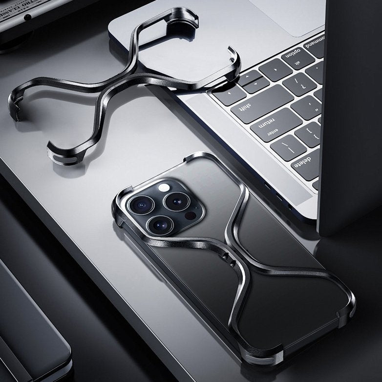 iPhone 15 Pro X Shape Metal Case Premium Metal Luxury Aluminum Rimless Case - Titanium